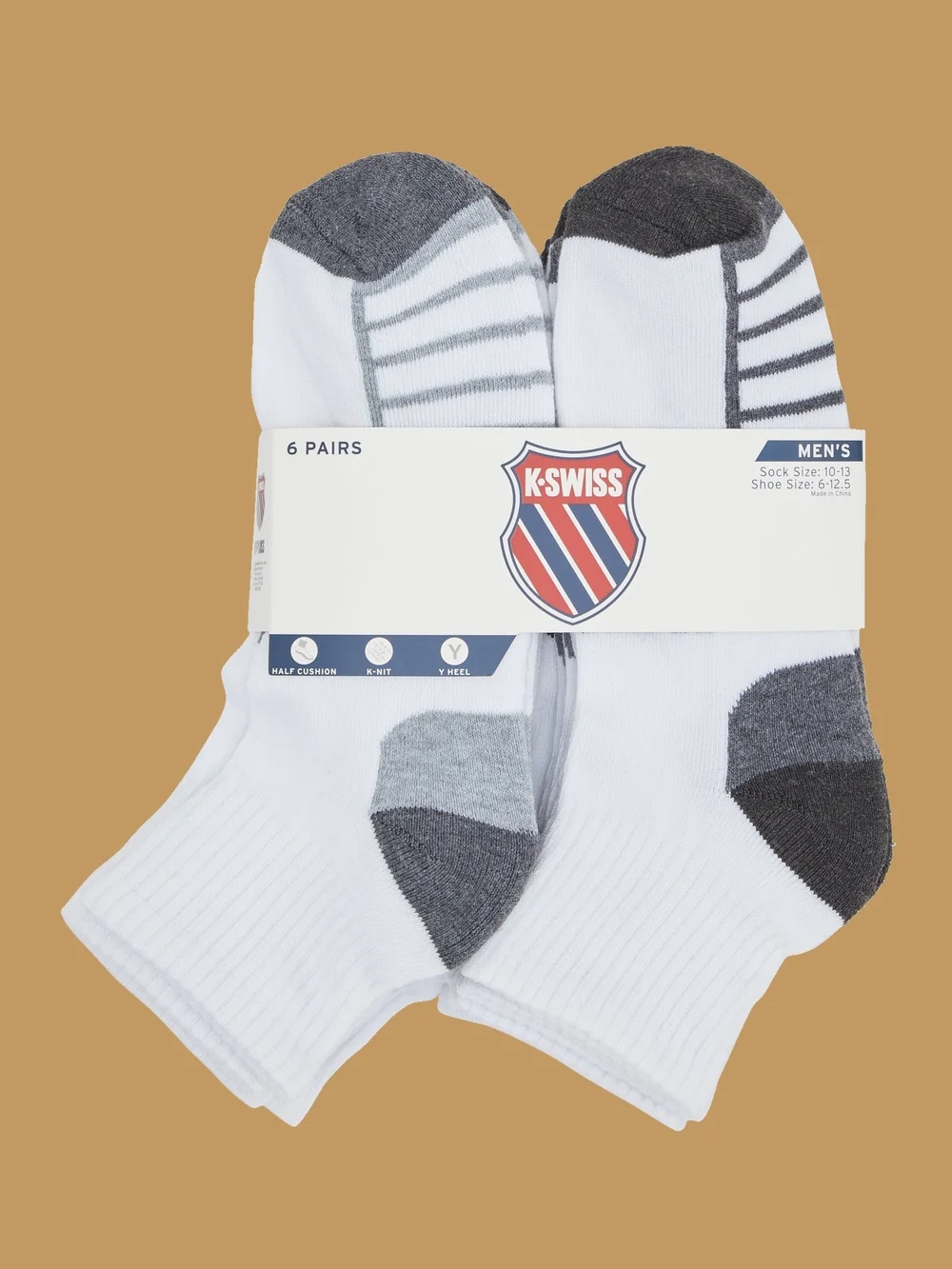 K-Swiss Men's White & Gray Low-Cut Athletic Socks - Pack of 6